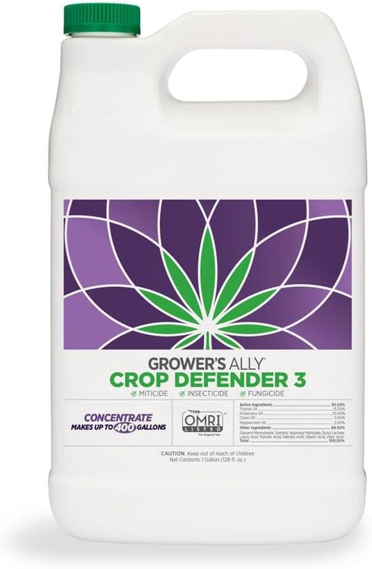 Grower's Ally Crop Defender 3 Concentrate 1 gal | Natural, Safe & Organic Insecticide & Fungicide Control for Plants - Powdery Mildew, Spider Mites & Russet Mite Killer