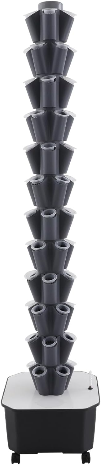 Hydroponic Growing Tower, 12 Layer 60 Pods Hydroponic Grow Towers Kit with Water Pump and Movable Water Tank, Plant Germination Kit with 4 Wheels, for Vegetable, Strawberries, Lettuce