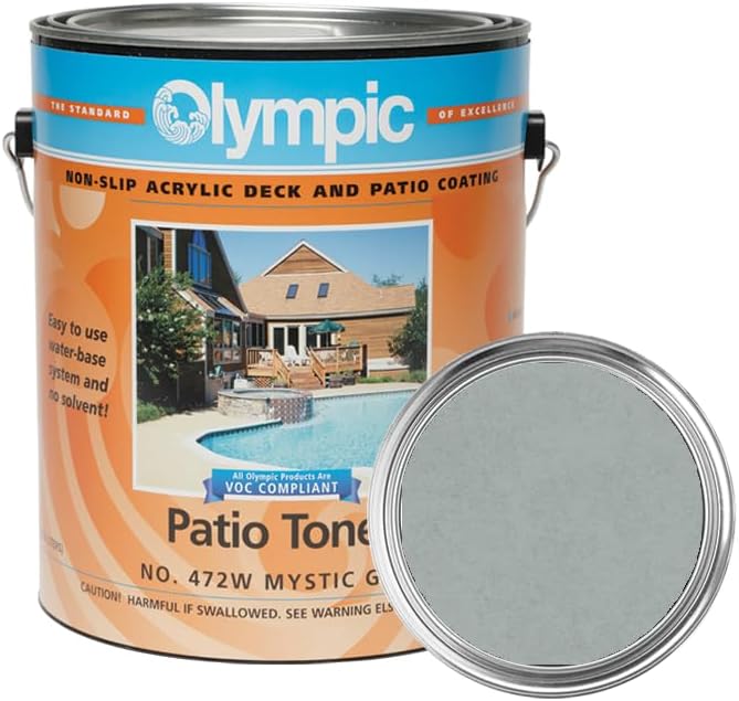 Olympic Patio Tones - Mystic Gray - 1 Gallon - Non-slip acrylic deck and patio coating, concrete restorer.