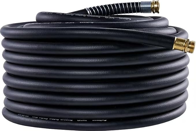 Garden Hose 100FT x 3/4”, Heavy Duty Rubber Hose, Water Hose with Five-Layered Braiding, Male Female Fittings, 1000PSI Burst, 200PSI Working (Black)