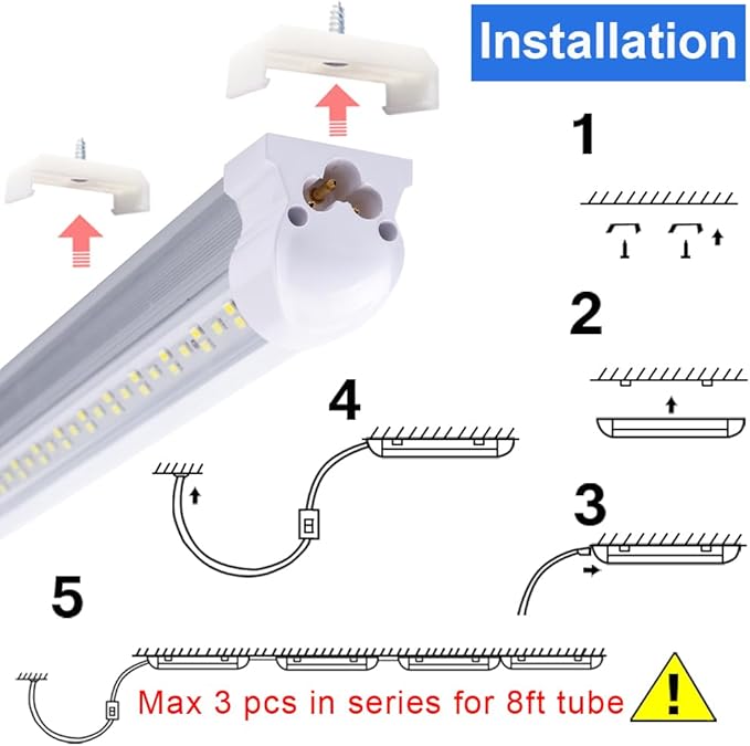 8Ft Led Shop Lights,8 Feet 8' V Shape Integrated LED Tube Light,144W 18000lm Fluorescent Clear Cover Linkable Surface Mount Lamp,Replace T8 T10 T12 Fluorescent Light Cooler Door Freezer Fixture