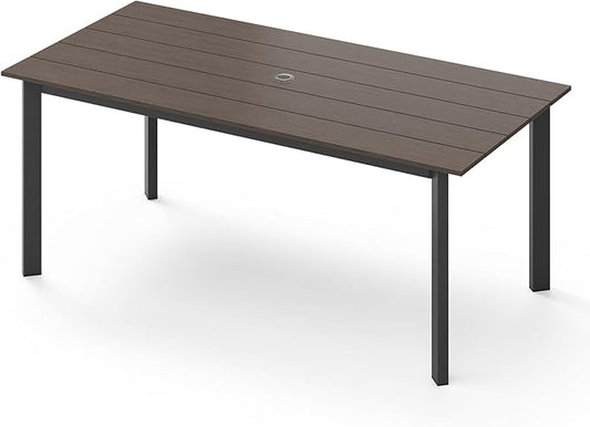 67" Rectangle HDPS Patio Dining Table, Aluminum Outdoor Patio Dining Table with Umbrella Hole, Weather-Resistant for Lawn, Garden, Yard, Poolside and Indoor Use, Charcoal