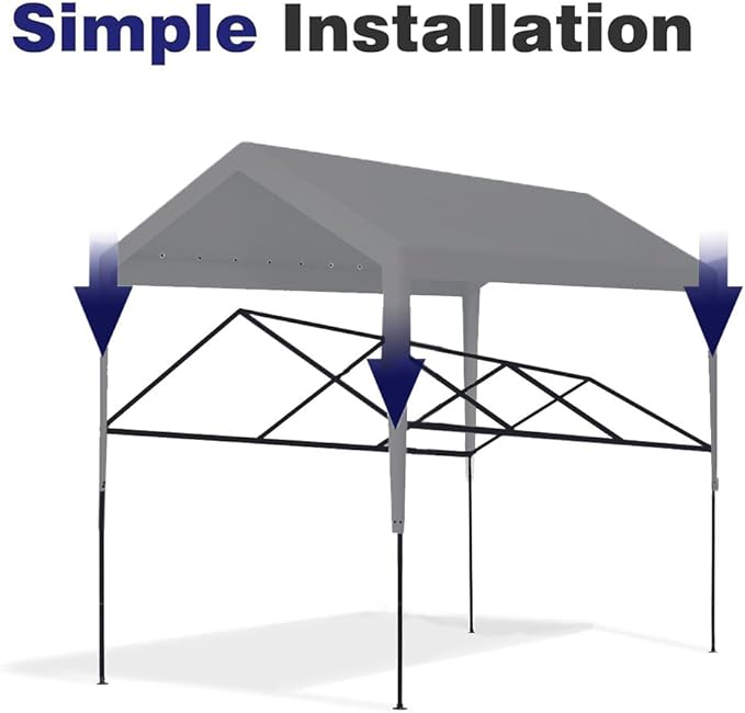 Carport Replacement Canopy, Replacement Top Cover for 12' x 20' Carport Frame, 180G PE Fabric Waterproof & UV Protected Tarp with Ball Bungees, Grey (Only Top Cover, Frame is not Included)