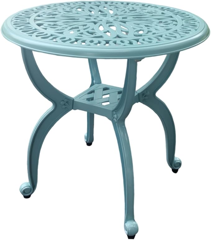KAILI Outdoor Cast Aluminum Side Table Patio Side Table Backyard, Pool, Indoor, Easy Maintenance and Weather Resistant Coffee Table Porch Table Bistro Table (18.5round-Light Blue)
