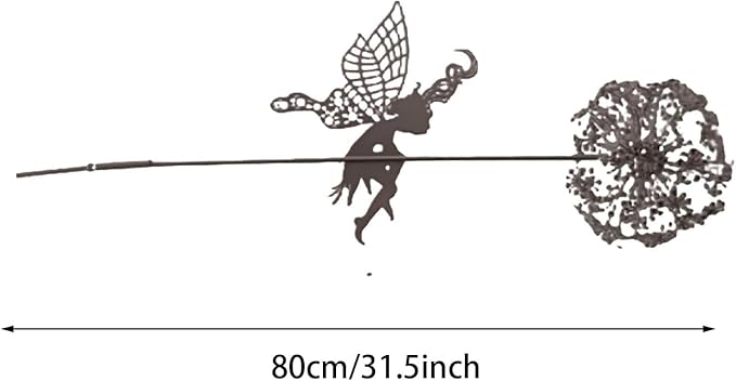 Flower Fairy Dancing with Dandelion, Art Sculpture Fairies for Fairy Garden, Angel Metal Ornaments Gardens Art Sculpture, Outdoor Decorations for The Courtyard, Christmas and Halloween Lawn (D)