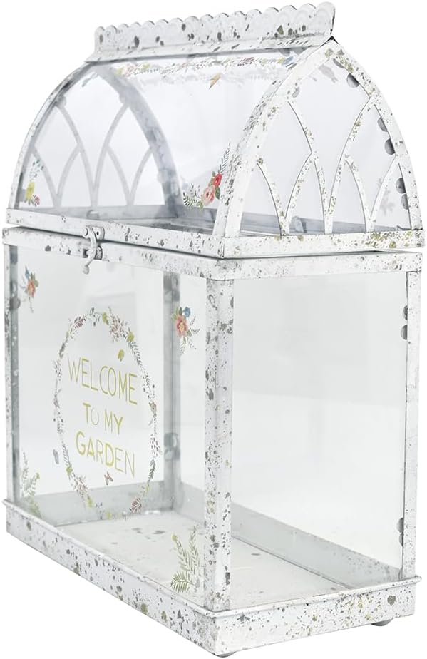 Vintage Large Plant Terrarium Distressed Glass Greenhouse with Lid Indoor Tabletop Planter House Shape Container Display Box for Orchid Succulent Fern Moss Cacti Window Gardern Decor Gift