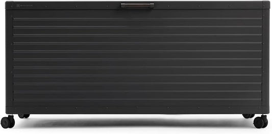 281 Gallon Outdoor Storage Box Waterproof with Wheels, Metal Deck Boxfor Patio Furniture, Garden Tools, Outdoor Cushion, Charcoal