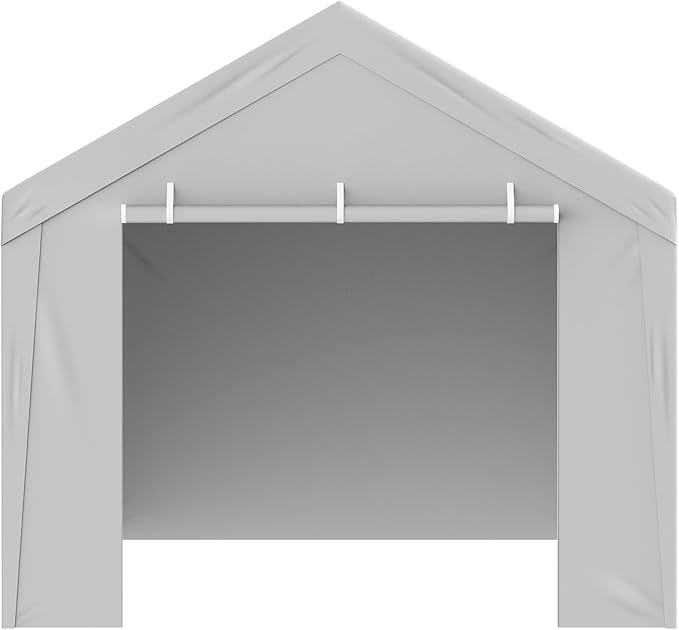 VEVOR Carport Replacement Canopy Cover Top + Side Wall 10 x 20 ft, Garage Tent Shelter Tarp Heavy-Duty Waterproof & UV Protected, Easy Installation with Ball Bungees,Grey (Frame Not Included)