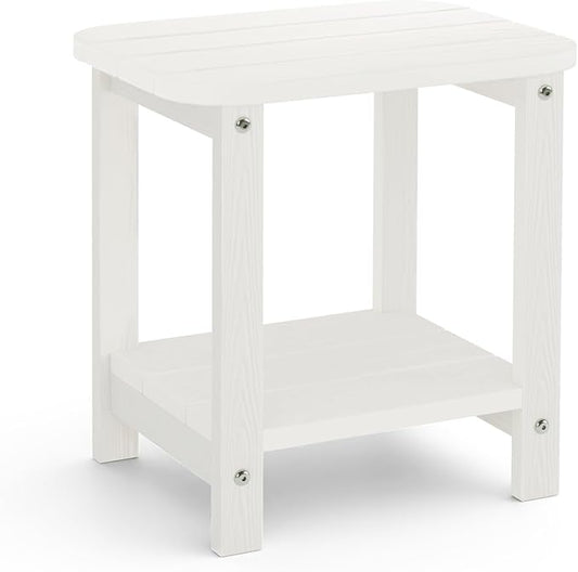 2-Tier Outdoor Side Table, 16" Adirondack Small Side Table All Weather Resistant, Patio End for Outside or Indoor, Patio, Yard, Pool, Porch, Garden, White
