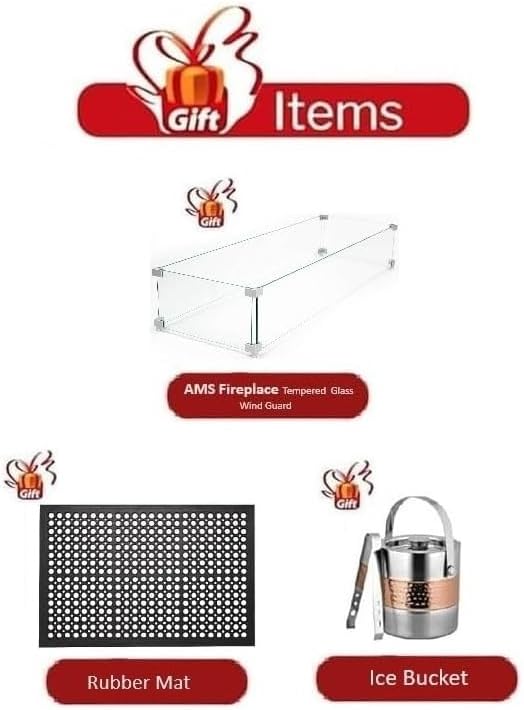 Elementi Granville Gas Fire Pit Bundle Concrete Fire Table, Outdoor Fire Pit Electronic Ignition | Canvas Cover, Lava Rock Included | Free AMS Wind Guard | Light Gray (Propane Gas)