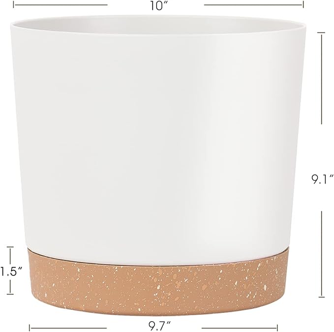 kubvici Plant Pots for Indoor Plants, 2 Pack 10 Inch Plant Pot Plastic Flower Pots Planters with Drainage Saucer for Indoor Outdoor Garden Home (10" Green & White)