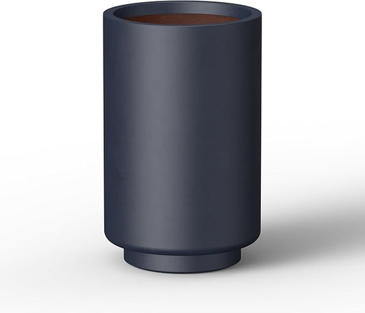 Kante 20.1 Inch Tall Concrete Planter, Round Pedestal Design Garden Pot for Indoor Outdoor Plants, Modern Garden Pot with Drainage Hole, Charcoal Finish with Warm Brown Interior