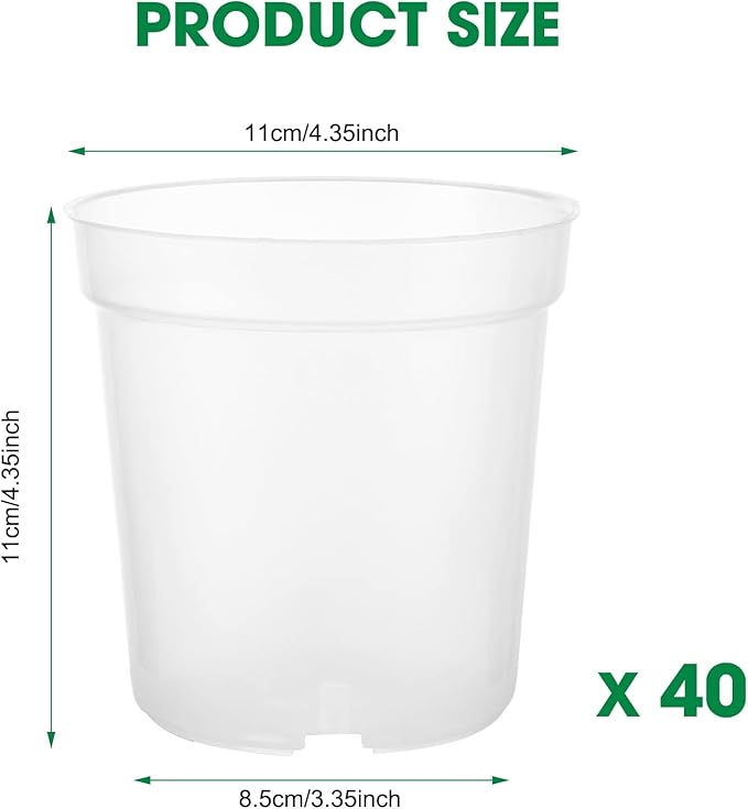 40 Pcs 4.3 Inch Clear Nursery Pots for Plants, Transparent Plastic Plant Pots with Drain Holes, Seed Starter Planter Container with 20 Plant Labels for Flowers Vegetable Seedlings
