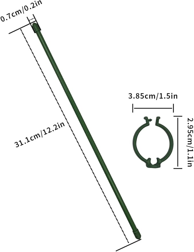 12 Inch Plant Support Stakes, with Adjustable Retaining Ring Green Plant Sticks Support Stakes for Indoor and Outdoor Plants,Flowers,Climbing(10Pcs)