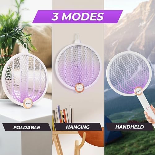 ASPECTEK 2-Pack Upgraded 3000V Electric Fly Swatter, Portable and Foldable Mosquito Zapper Racket, Rechargeable Bug Zapper with Improved Battery Life and USB Charging Cable for Indoor and Outdoor Use