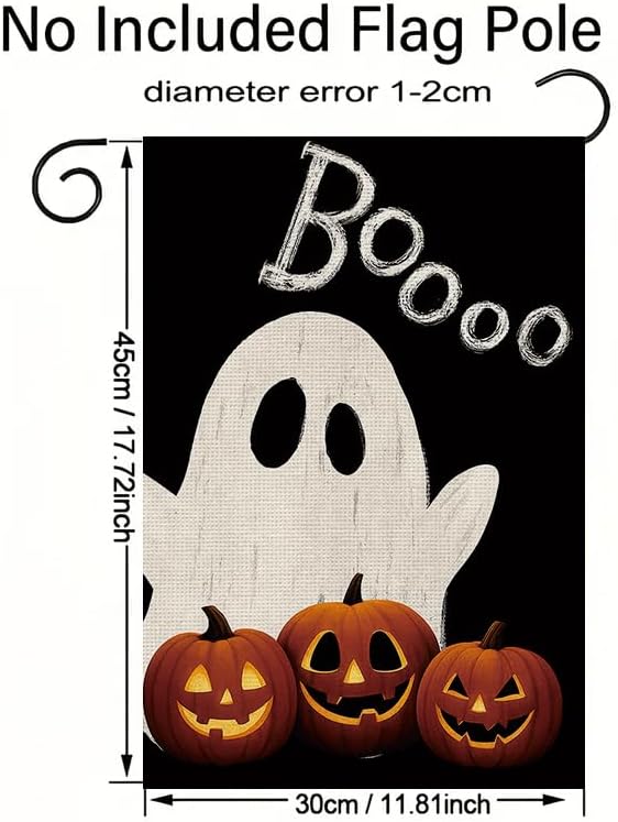 Halloween Garden Flag 12x18 Inch Double Sided, Boo Ghost Pumpkin Yard flag, Spooky Outdoor Halloween Party Decoration for Porch, Patio, Lawn, Garden, Indoor & Outdoor Décor