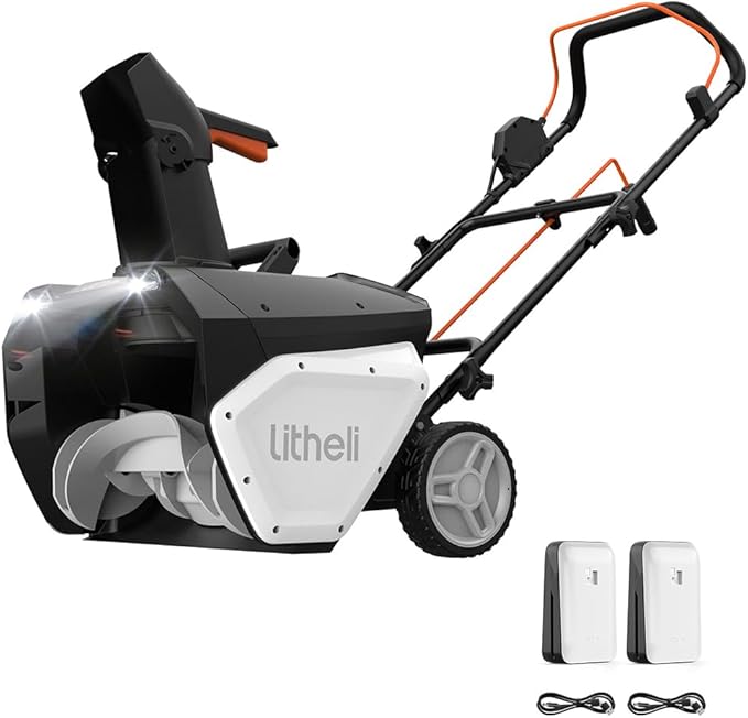 Litheli 2x20V Cordless Snow Blower, 20'' Brushless Electric Snow Thrower with Wheels, 180° Adjustable Chute, LED Lights, 2x4.0Ah Battery Included, Heavy Duty for Driveway Patio