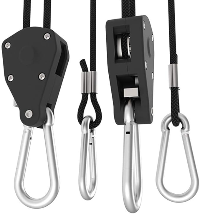 4 Pairs 1/8" Heavy Duty Ratchet Hangers, Adjustable Rope Hangers, Grow Light Rope Hangers for Grow Plant Fan Filter Light Room Equipment, 150 LB Capacity per Pair