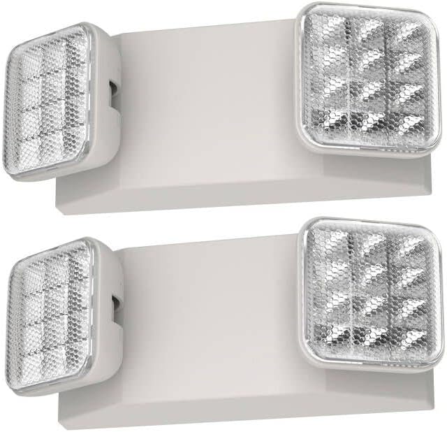 2 Packs Emergency Light with Two Square Led Heads&Battery Powered Emergency Lights-Emergency Exit Light-120/277VAC Commercial Lighting›Emergency Light Fixtures.