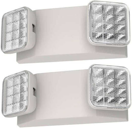 2 Packs Emergency Light with Two Square Led Heads&Battery Powered Emergency Lights-Emergency Exit Light-120/277VAC Commercial Lighting›Emergency Light Fixtures.