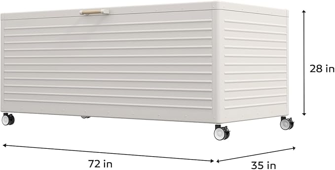 281 Gallon Large Outdoor Metal Deck Box with Wheels, Storage Box with Lid for Patio Furniture, Garden Tools, Outdoor Cushion, Latte