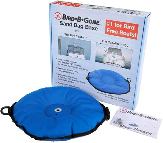 Bird B Gone - Weighted Sand Bag Base (6.5 lbs) - Stabilizer for Bird Spider 360 & Repeller 360 Deterrents - Weatherproof Blue Canvas - for Boats and Docks - Portable - Installation Hardware Included