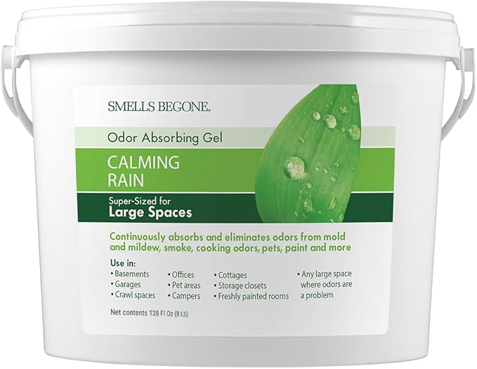 SMELLS BEGONE 1-Gallon Odor Absorber Gel - Air Freshener & Odor Eliminator for Homes, Garages & Commercial Buildings - Industrial Size - Calming Rain Scent