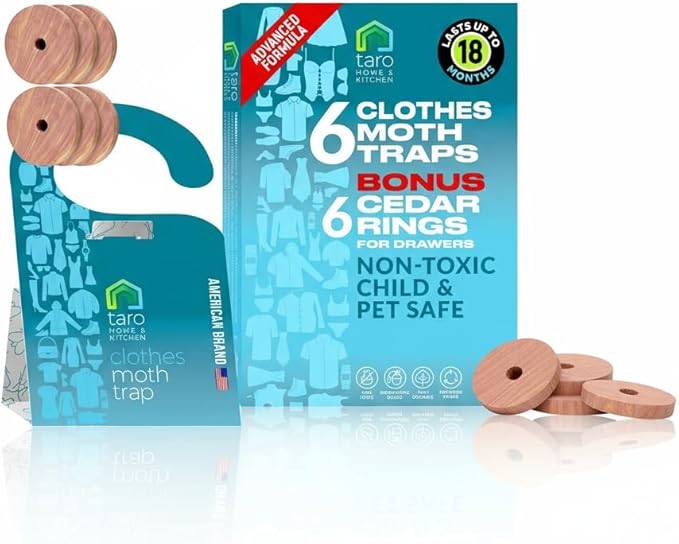 Clothes Moth Traps with Pheromones & Cedar Blocks - Most Effective Moth Killer for Closet, Clothing & Wool - Non-Toxic Moth Repellent for House - How to Get Rid of Moths in Closet