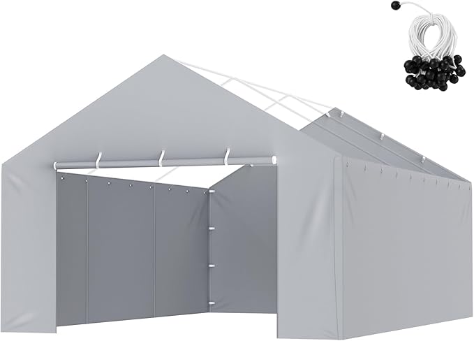 VEVOR Carport Replacement Canopy Cover Side Wall 13 x 20 ft, Garage Tent Shelter Tarp Heavy-Duty Waterproof & UV Protected, Easy Installation with Ball Bungees,Grey (Top and Frame Not Included)