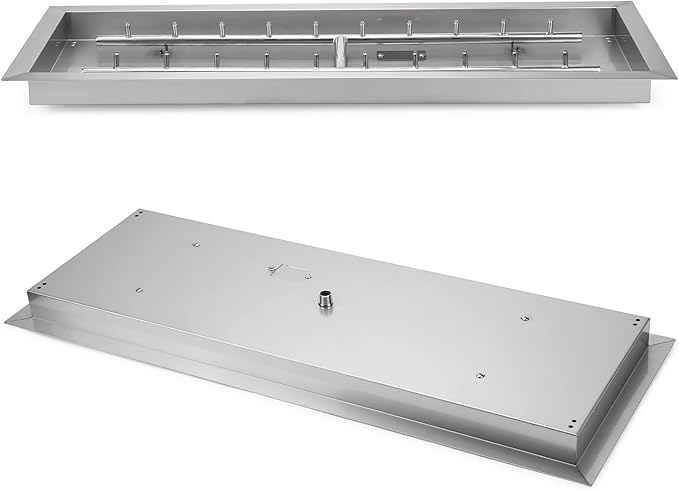 Stanbroil 36 x 12-Inch Rectangle Drop-in Fire Pit Pan with Jet Burner, 304 Stainless Steel Gas Firepit Insert for DIY Firepit Table, High Flame150,000 BTU Max