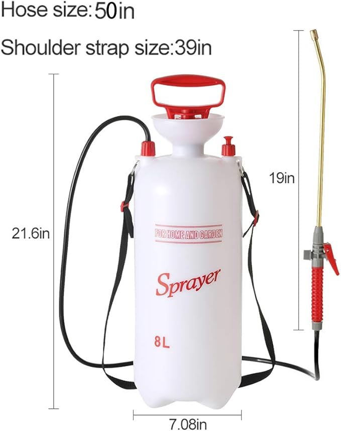 Itisll Portable Garden Pump Sprayer Brass Wand Shoulder Strap for Yard Lawn Weeds Plants 2Gal