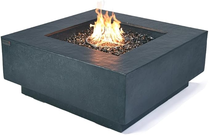 Bergen Concrete Fire Pit 40" x 40" Patio Firepit Includes Fire Glass Modern Fire Pits & Outdoor Fireplaces for Garden, Deck, Indoor & Outdoor Heating