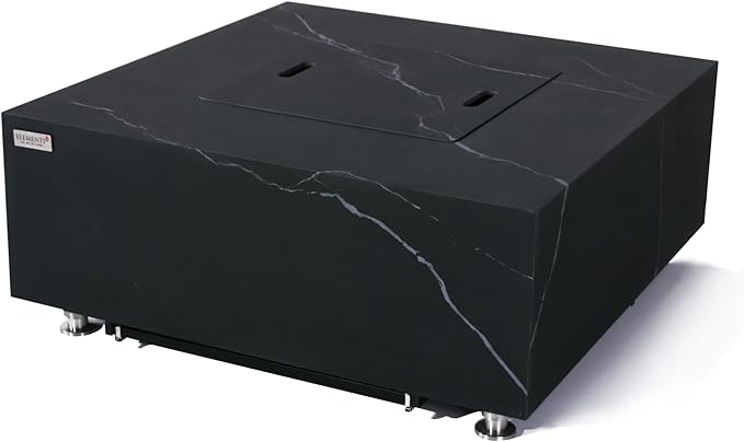 Elementi+ | Sofia Gas Fire Pit | Marble Porcelain & Metal Frame | 40" Square Fire Table | Electronic Ignition | Canvas Cover, Fire Glass & Burner Lid Included | Black | Propane Gas