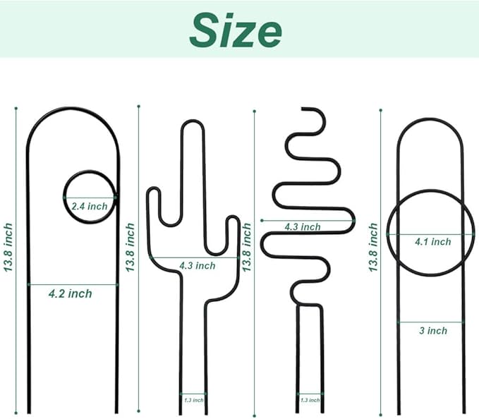 Small Plant Trellis for Climbing Plants Indoor - 13.8 Inch Trellis Indoor with Different Patterns for Vine Ivy Flower Plant Support, Metal Garden Trellis for Potted Plants, Set of 4 (Black)