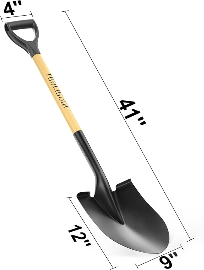 HIGHLIGHT Spade, Heavy Duty Gardening Shovel, Garden Shovel 41 inch for Digging, Round Shovel with D-Handle, for Garden,Beach, Snow, Fiberglass Handel, Wood