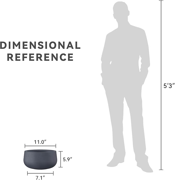 Kante 11.8" Dia Round Concrete Planter, Cement Plant Pots with Drainage Hole and Rubber Plug for Outdoor Indoor Garden Home, Modern Curvaceous Design, Dark Gray