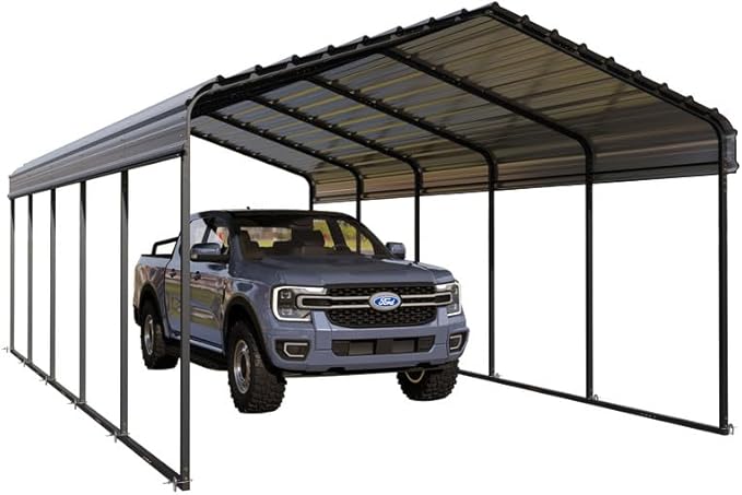 MFSTUDIO Carport 12x25 ft, Outdoor Heavy Duty Metal Shed Carports, Metal Garage Car Shelter Shade Car Port with Galvanized Roof, Frame and Bolts for Cars, Truck and Boats