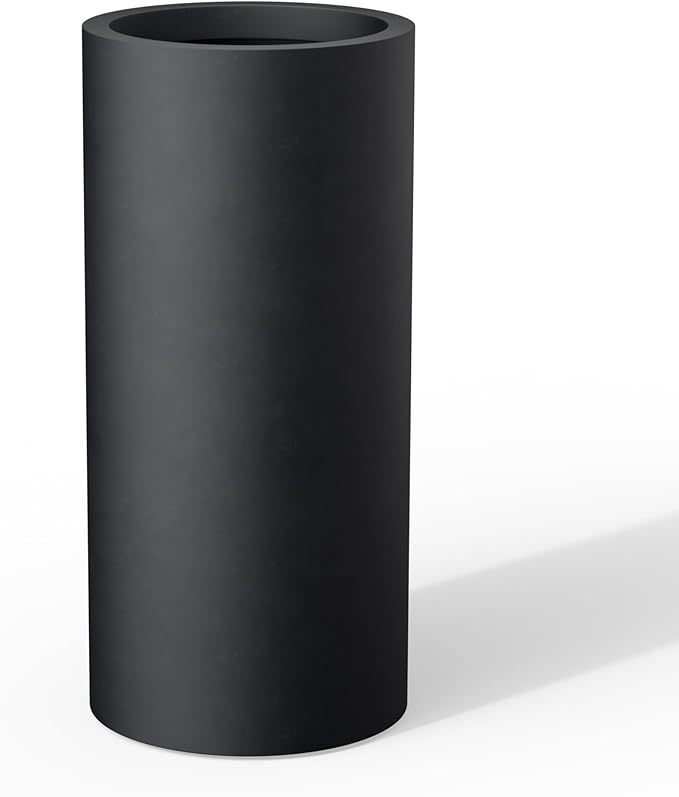 Kante 23.6 Inch Tall Cylindrical Planter, Large Round Plant Pots with Drainage Hole, Made with Concrete, Suitable for Indoor Outdoor Plants, Home Decor, Black