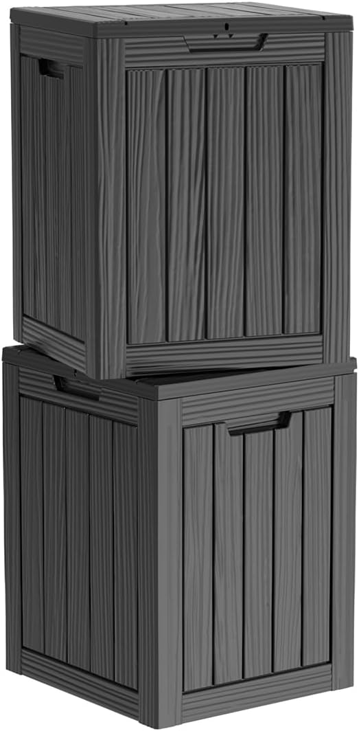 Two 28 GallonOutdoor Storage Box,Resin Deck Boxes Waterproof, IndoorOutdoor Bin for Package Delivery, Patio Cushions, Gardening Tools, Lockable, UV Resistant
