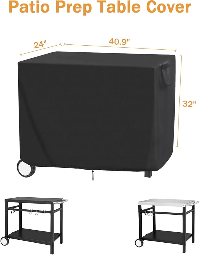 Outdoor Prep Table Cover for Royal Gourmet Movable Dining Cart Table 40"x24"x32", Outdoor Bar Cart Cover for 40 inch Worktable, Waterproof Patio Dining Cart Cover