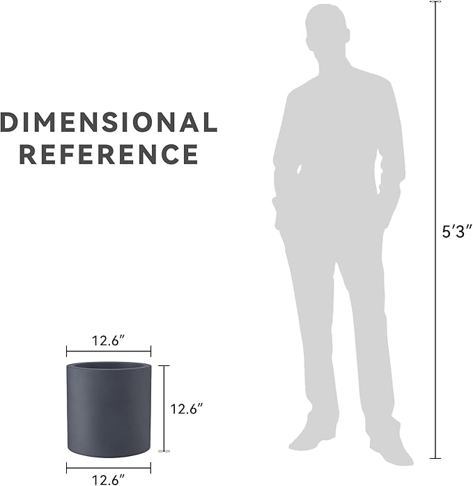 Kante 12.6" Dia Round Concrete Planter, Modern Style Large Cylindrical Plant Pot with Drainage Hole and Rubber Plug for Indoor Outdoor Patio, Dark Gray