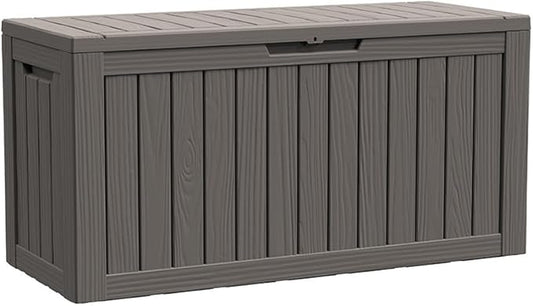 BTEXPERT 80 Gallon Deck Box Outdoor Storage Container with Steel Insert for Patio Furniture Garden Tools Cushions Pool Supplies Sports Equipment Waterproof Lockable UV Resistant Resin