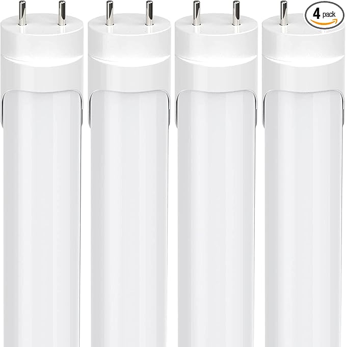 JESLED Dimmable T8 LED Type B Light Bulbs 4 Foot, 3120+Lumens, 5000K Daylight White, 24W (65W Equivalent), 4FT Fluorescent Tube Replacement, Ballast Bypass, Dual Ended Power, Frosted, 4-Pack