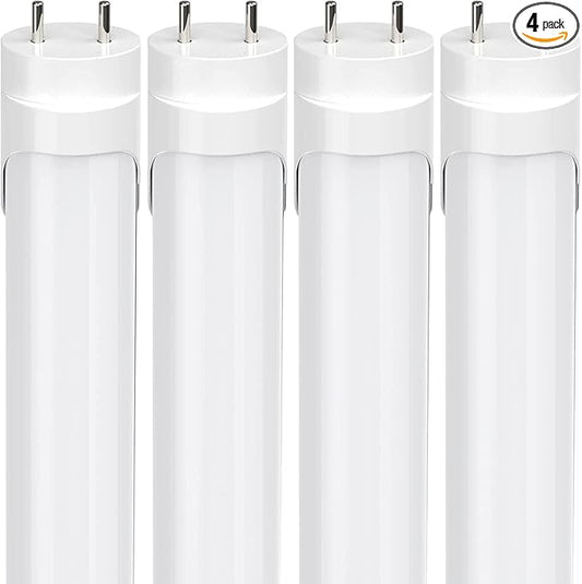 JESLED Dimmable T8 LED Type B Light Bulbs 4 Foot, 3120+Lumens, 5000K Daylight White, 24W (65W Equivalent), 4FT Fluorescent Tube Replacement, Ballast Bypass, Dual Ended Power, Frosted, 4-Pack