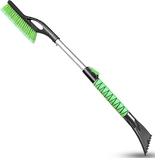 HEEYA Ice Scraper and Brush for Car, Extendable Snow Brush and Ice Scraper for Car Windshield Window, Car Snow Scraper and Brush with Foam Grip for SUV Truck Automobile Vehicle - Green
