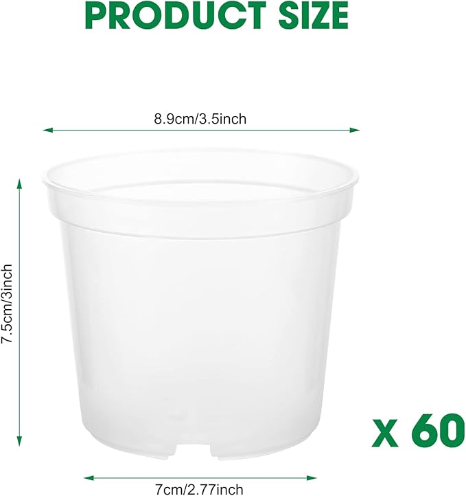 3.5 Inch Clear Nursery Pots, Transparent Plastic Plant Pots with Drain Holes, Seed Germination Starting Planter Container with 20 Plant Labels for Flowers Vegetable Seedlings 60 Pcs
