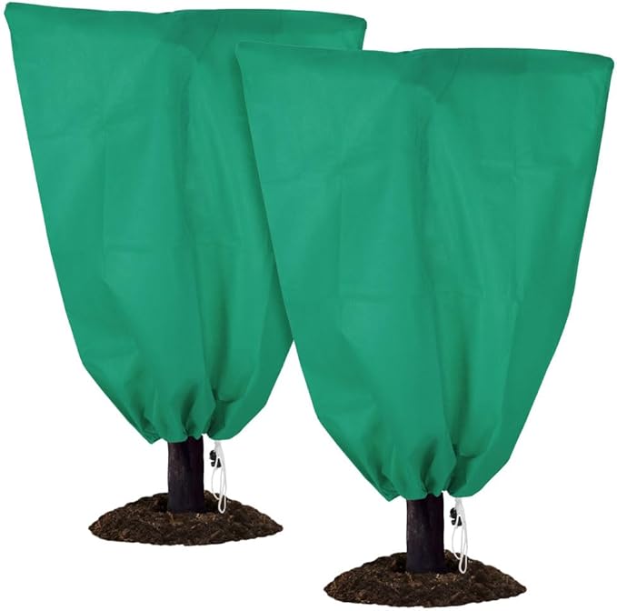 2 Pack Winter Plant Covers Freeze Protection - 23.6"×31.5" Winter Frost Protection Bags for Outdoor Plants with Drawstring, Reusable Anti-Freeze Cloth for Garden & Potted Plants