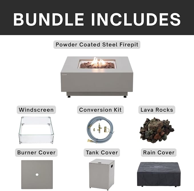 Ashton 36” Propane Fire Pit Smokeless Firepit Converts to Outdoor Gas Fire Pit for Outside Patio Firepit Table Includes Windscreen Rain & Tank Cover Lava Rocks Lid CSA Certified