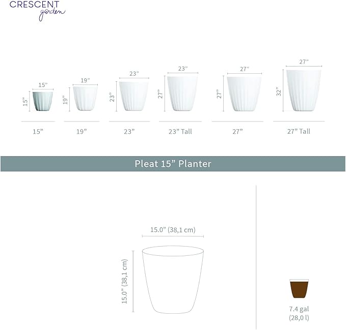 Crescent Garden Pleat Modern Decorative Planter, Indoor/Outdoor Pot, Resin Planter with Drain Hole - 15" W x 15" H (Cloud White)