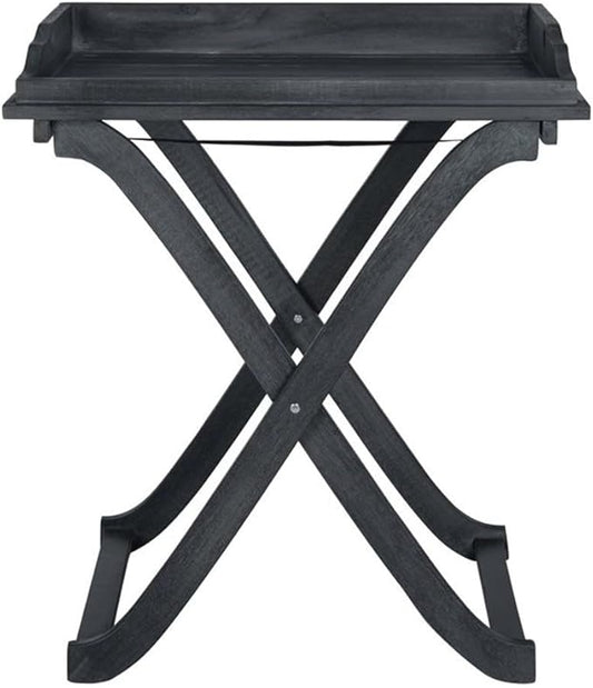 SAFAVIEH PAT6716K Outdoor Collection Covina Dark Slate Grey Tray Table